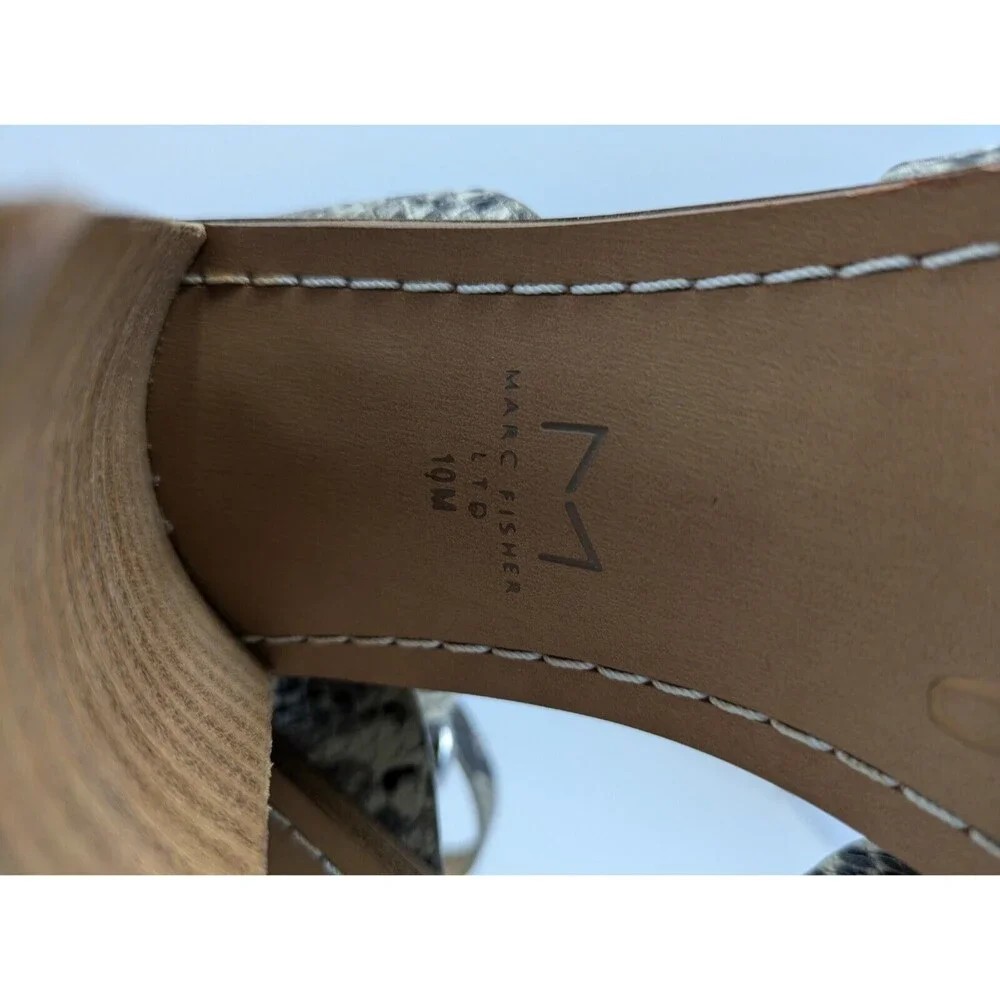 Marc Fisher Orla Ltd Leather Snakeskin Strappy Sandals Wood Heel Size 10